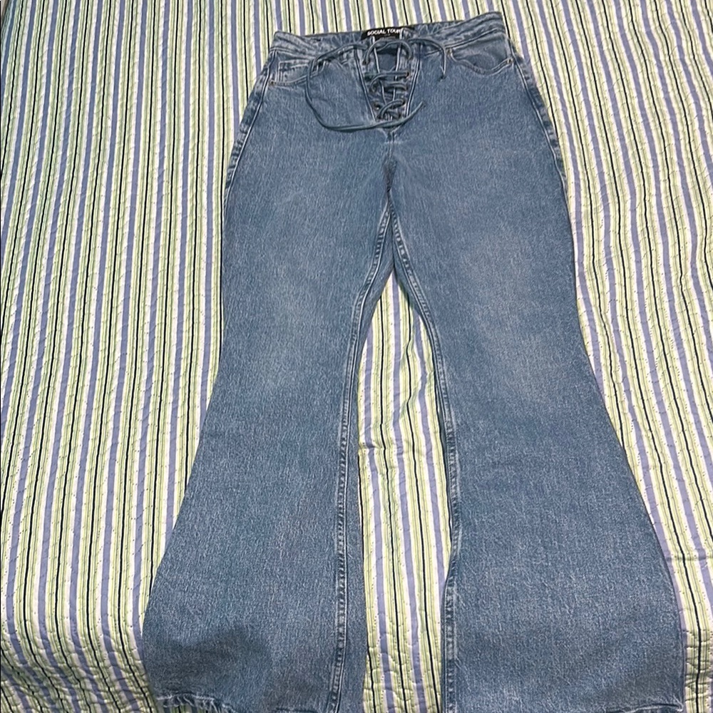 High-Rise Blue Flare Wide Leg Jeans